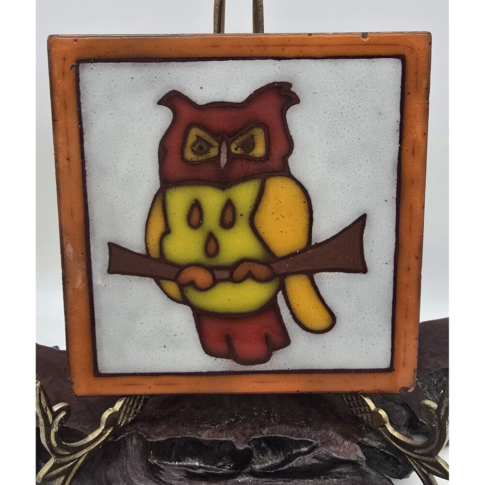 Owl Texeramics Tile Trivet Decor ~ Vintage Fall